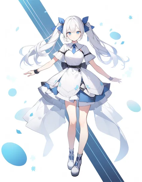 Gal、White Hair、Blue Eyes、Twin tails、whole body