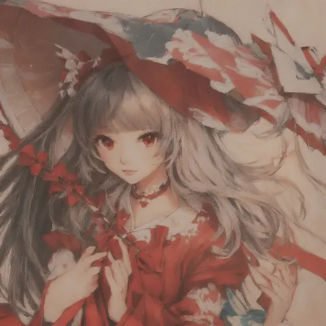 Wearing a red dress and a red hat、Anime girl holding a red umbrella, Gwaiz, Gwaiz on pixiv artstation, artwork in the style of Gwaiz, Gwaiz on artstation pixiv, by Shimo, Digital art on pixiv, Detailed anime artwork, The Detailed Art of the Onmyoji, Zeroch...