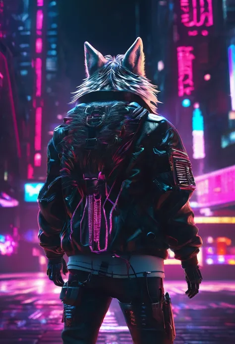 Wolf, cyber punk, cool,Back view,8K.