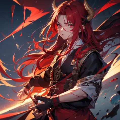 pain, shiratensei, 1 handsome guy in demon killer art, demon horn, red hair，,  Inspired by Bian Shoumin, heise jinyao, Inspired by Seki Dosheng, Cai Xukun, by Yang J, Guviz-style artwork, Deviantart ArtStation CGSCOSIETY, demon slayer rui fanart, 8k, hd, u...