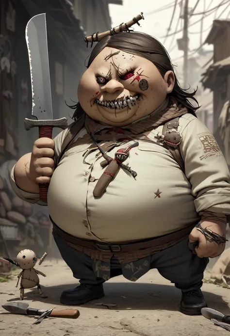 Create a hideous, fat voodoo doll with a big machete in its right hand