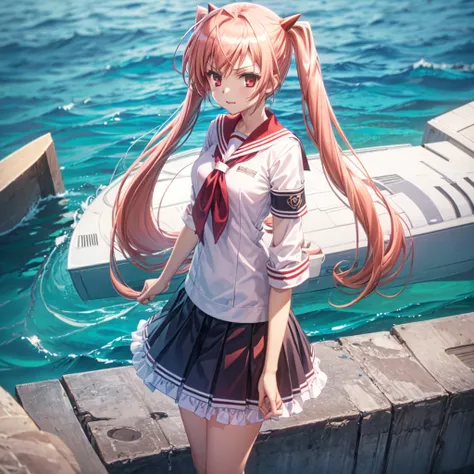 (((Pixel Perfect, Perfect in every detail))), uniform，Sailor suit，uniformにリボン，Standing posture，alone, One girl, Aria Holmes Kanzaki , View your viewers, Mouth closed, Arms crossed