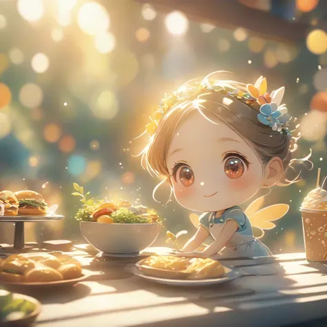 Beautiful close-up, Lovely, Hardworking and lively fast food restaurant clerk.Beautiful and textured foreground and background，detailed, bright, Animation style HD high quality presentation,（（（Romantic atmosphere）））（（（fairy tale elements）））（（（masterpiece））...