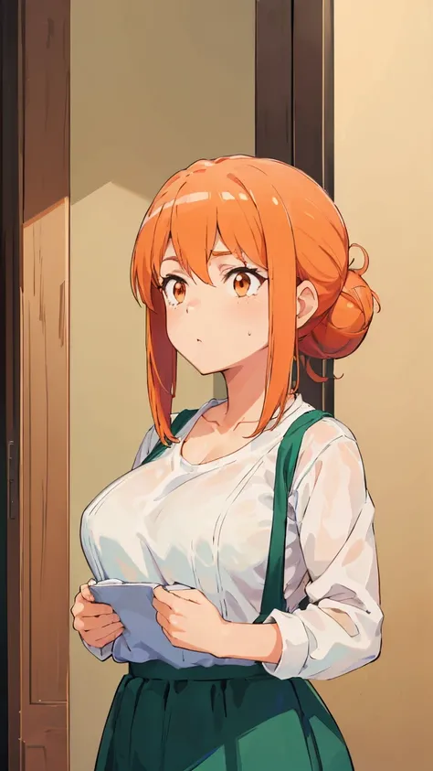 (Highest quality, 8K, masterpiece :1.3),Mrs. Yuigahama,ガハMom, As I expected, my youth romantic comedy is wrong。, One woman,Bun Hair,30 years old,Mom,Orange Hair,nsfw,Plump body,