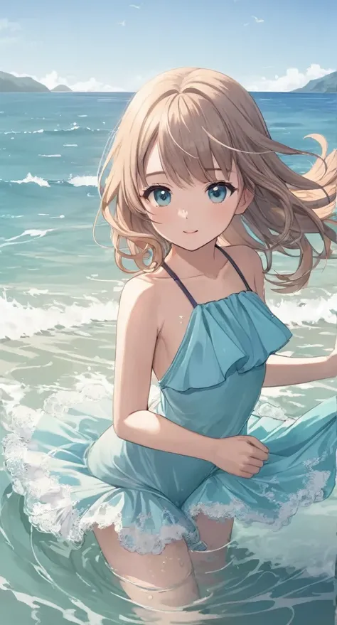 Beautiful girl playing in the sea