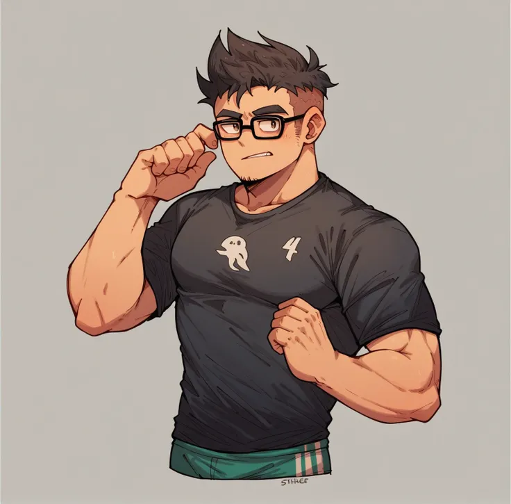 turn this character to art ,gfx , sytche , handsome man , black shirt ,sport black glasses , white valk from roblox , mullet