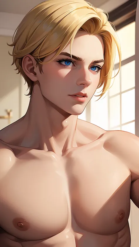 ((masterpiece)), ((Best quality)), (detailed), ideal, One, Connection, gorgeous boy, juicy lips, blonde hair, sexual, sexual marked collarbones 