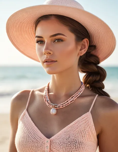 24 year old brunette woman, photo, on the beach, bright lighting, colorful, serene, full-body-view, high-resolution, 8k, masterpiece, top-quality, hyper-realistic, beautiful, highly-detailed, professional, ultra-realistic, epic, cinematic, beautiful skin, ...