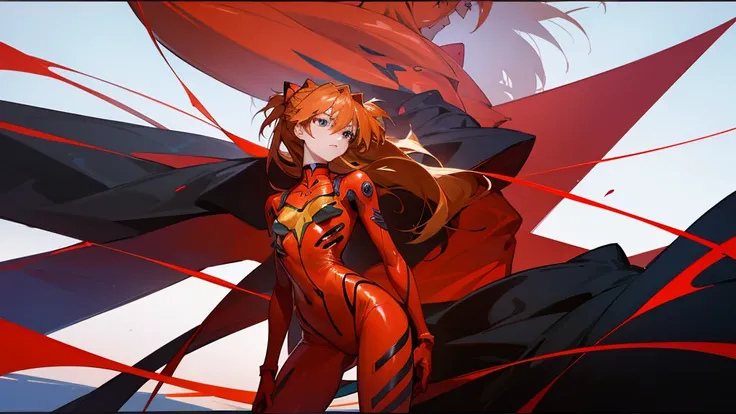 Chica anime vestida de rojo y negro posando con las manos en las caderas., zenkai de cuerpo completo! Asuka suit, Asuka, Asuka suit under clothes!, Asuka langley, Asuka langley sohryu, Asuka langley souryuu, Asuka langley soryu, beautiful Asuka from evange...