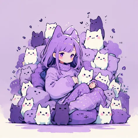 cute cat girl, cozy purple theme