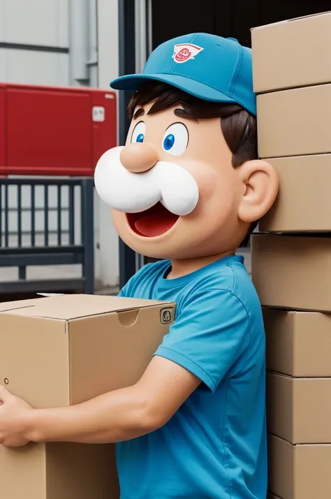 I want to make a character for my company. Basically, my company provides delivery service. Looking at the carton mascot logo, it seems that he likes to eat and his mouth should be of funny quality.