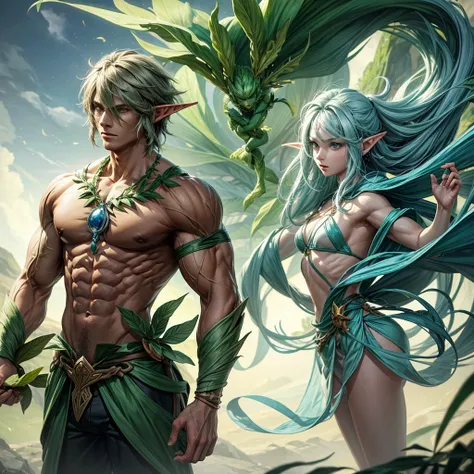 A plant and wind elemental elf, looks like the link, very muscular