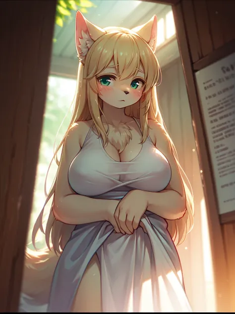 (Sumilux f1.4 75mm , low Latitude old color negative film , cross process , bokeh, flare, chromatic aberration , soft focus, (Shallow focus) , soft glow , Maximum aperture, High Key , Transparent depiction) , blond Mature female wolf , Voluptuous body , hi...