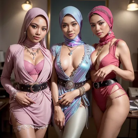 MalaysianIndonesian women naked and nude unclothed, sexy tits, (topless, nude), plump saggy breasts, ((hijab)) (((uma loira, Uma ruiva,uma Afro americana,Uma morena,uma malay,uma mexicana, uma japonesa,e a outra negra))) (((naked and nude Woman with hijab ...