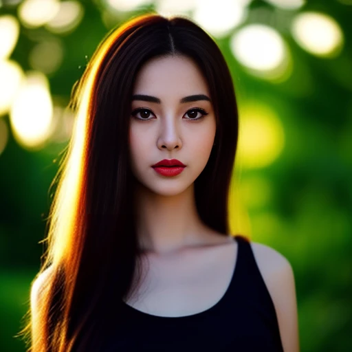 Close-up of a Harafe woman with a round face., long hair, long hairสลวยปลิวขึ้นผมหางม้ายาวไลฟ์long hairมาก,Wear a green shirt, Looking straight at the viewer, Thai anime girl, long hairสลวยBig eyes,Big eyes,Double eyelids, black eyes, very large breasts, 3...