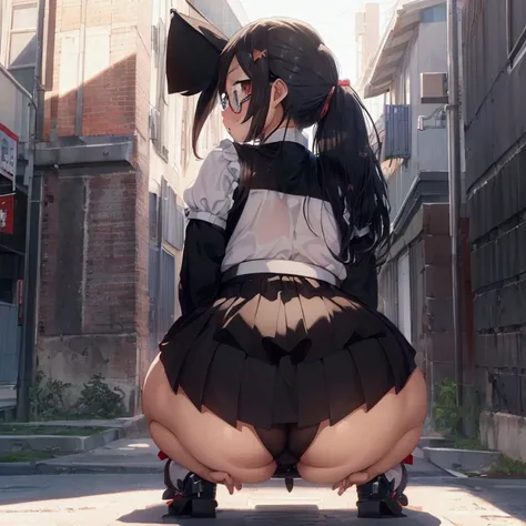 Anime girl wearing a skirt and high heels standing on a skateboard, Anime girl crouching, Beautiful anime girl crouching, a Surreal , Gwaiz, chic, Surreal , , Gwaiz masterpiece, Enchanting anime girl, Lit from behind, artwork in the style of Gwaiz,Anime gi...