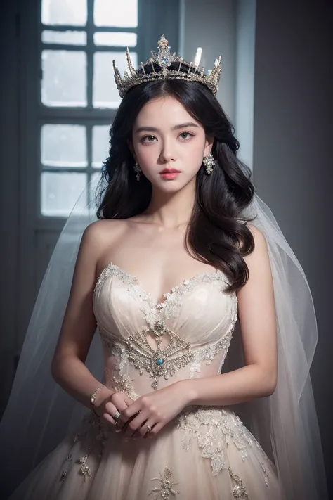 21yo girl,, wear a beautiful crown, beautiful gown, in a kingdom