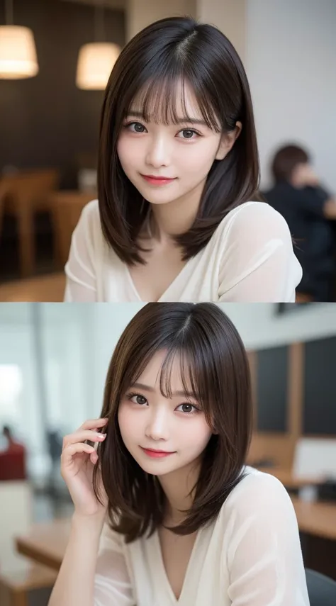 Tabletop, Highest quality, shape, Very detailed, finely, High resolution, 8k wallpaper, 完璧なダイナミックな構shape, Beautiful and exquisite,ランダムなcute髪,,Natural color lip, 20-year-old girl、cute、Looking into the camera,Always blur the background,Perfect and beautiful ...