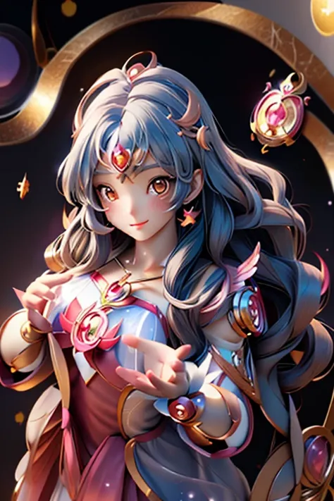 Portraiture, Long Hair, Gray Hair, Golden Eyes,  One girl, head, face, Magical girl, Absurd, masterpiece, Highest quality, Magical girl costume, ((Magical girl)), short hair, Devastation, Remains, Dynamic pose, Apocalypse, Spell casting, Style-Glass, Full ...