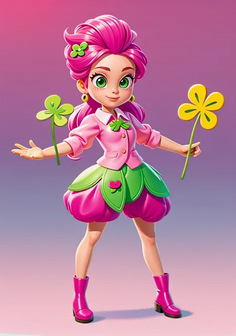 pink-themed girl with elements that resemble a four-leaf clover, but in pink clothes
