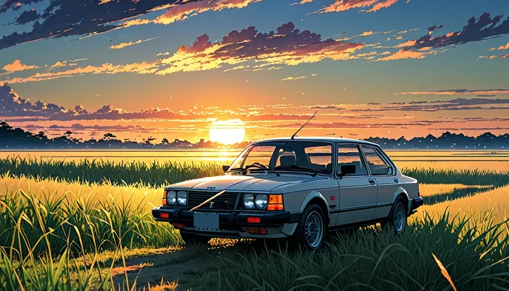 1985 Saab 900 Turbo、Anime scenery of a girl sitting in tall grass with a sunset in the background.Beautiful anime scene, Beautiful anime peace scenes, Makoto Shinkai Cyril Rolland, Beautiful anime scene, Awesome Wallpapers, Anime Art Wallpapers 8K, Anime B...