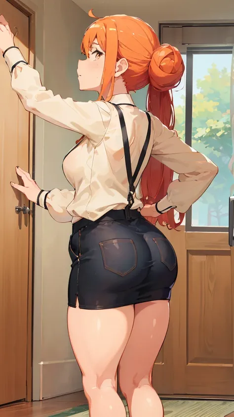 (Highest quality, 8K, masterpiece :1.3),Mrs. Yuigahama,ガハMom, As I expected, my youth romantic comedy is wrong。, One woman,Bun Hair,30 years old,Mom,Orange Hair,nsfw,Plump body,Big Ass,Obscene pose