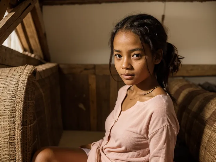 Une fille mignone, fille malagasy, nationalité malagasy, On dirait qu&#39; elle a environ 14 ans (cheveux long), Hauteur environ 140 cm, pas de culotte, pas de short, poitrine nue avec sein, Poitrine dune fille, sein dune fille, Corps mince, amazone arrièr...