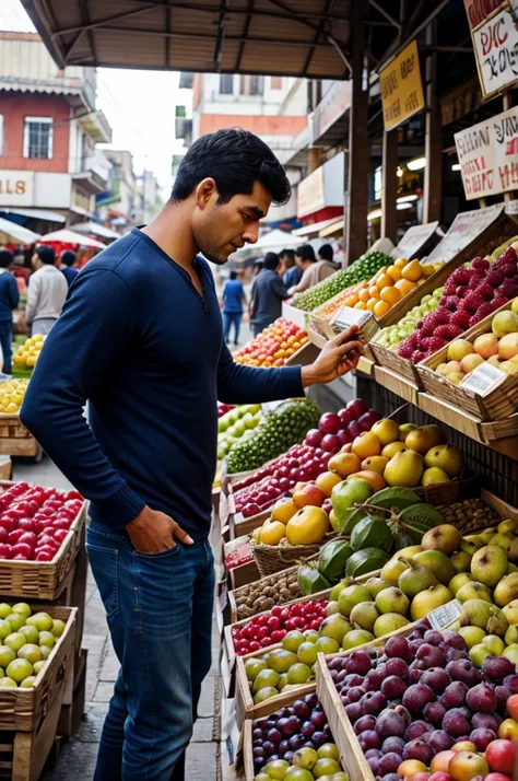 A man buying fruits in a fruit market