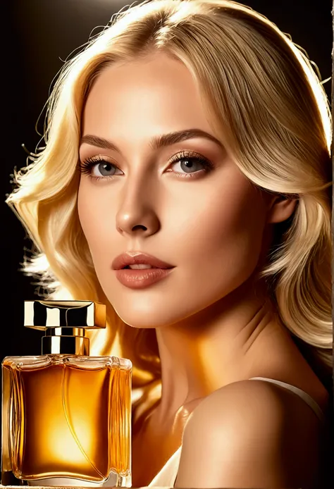 beautiful woman face, blonde, perfume advertisement