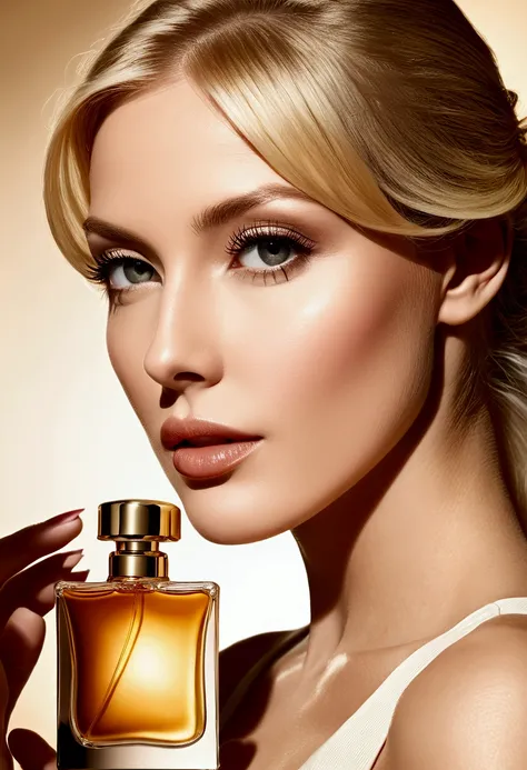 beautiful woman face, blonde, perfume advertisement