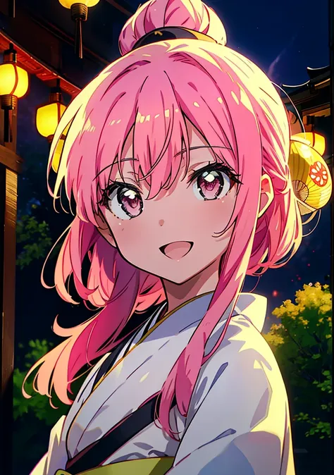 louise françoise le brun from la v全てiere,pink hair,pink eyes,long hair,ponytail,hair ornaments,happy smile, smile, open your mou...