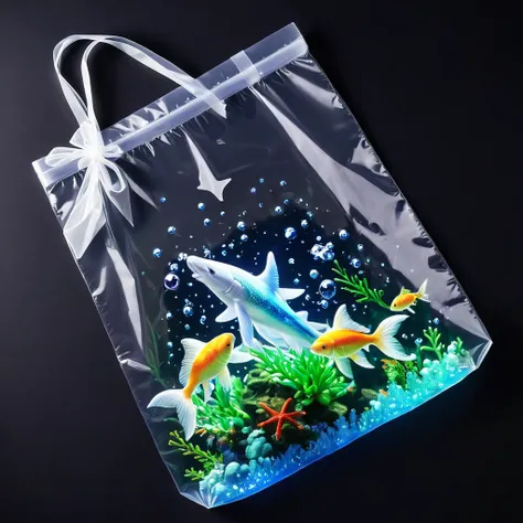 (masterpiece, best quality:1.2),Fantasy Undersea。Glowing stars in a transparent plastic bag。