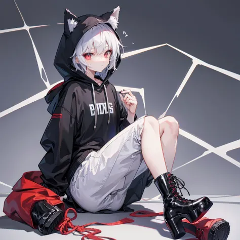 alone,whole body,Shota,Beastman,Wolf,Short sleeve hoodie,pants,
Lace-up long boots,Platform heels