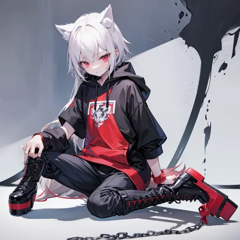 alone,whole body,Shota,Beastman,Wolf,Short sleeve hoodie,pants,
Lace-up long boots,Platform heels