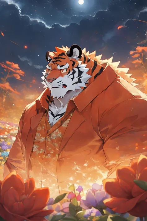 human nature, Wildlife, male,36 years old，Uncle， solitary, ((Round Face, The face is plump,Orange eyes,Thick orange hair，With scars)), ((Endomorph, Handsome，Hot Blood)), （Mecha suit，No electricity，exhaustion), ((domestic tiger, tiger，) Fluffy fur, Fluffy),...