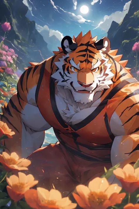 human nature, Wildlife, male,36 years old，Uncle， solitary, ((Round Face, The face is plump,Orange eyes,Thick orange hair，With scars)), ((Endomorph, Handsome，Hot Blood)), （Mecha suit，No electricity，exhaustion), ((domestic tiger, tiger，) Fluffy fur, Fluffy),...