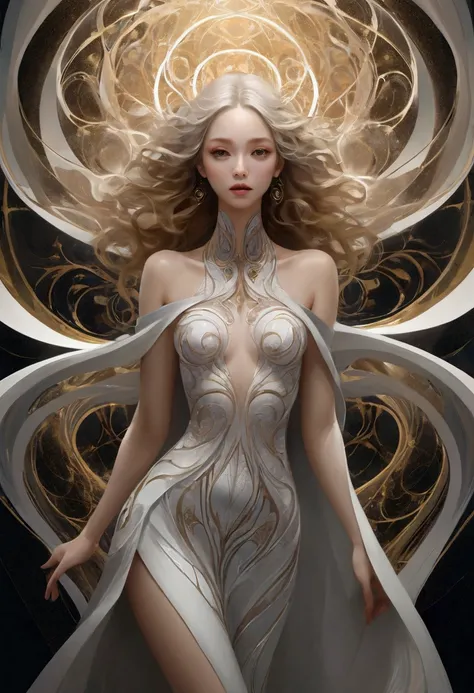 1 The delicate features of women gradually disappear, Twisted but still fascinating, swirl, Abstract Aesthetics, symmetry, fantasy，magic，mystery，illusory，Dreamy，Concept map of the scene, Ultra-high resolution, masterpiece, best quality