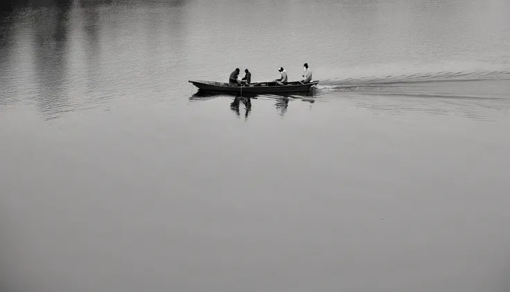 two people in a small boat on a calm lake