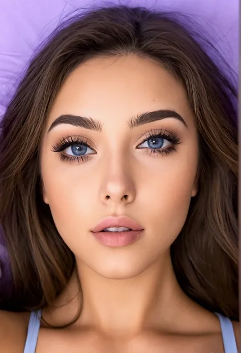 arafed femme pleinement , hispanic, fille sexy aux yeux bleu, ultra réaliste, Méticuleusement détaillé, portrait sophie mudd, cheveux bruns et grands yeux, selfie d&#39;une jeune femme, yeux de la chambre, violette myers, sans maquillage, maquillage nature...