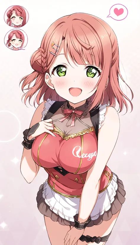 16k,score_9, score_8_up, score_7_up, source_anime, rating_safe,super detailed , Uehara Ayumu, (heart eyes),(heart in eyes),spoken heart,very cute,open mouth,dutch angle,big breast ,blush,beautiful face,beautiful eyes,details eyes,white background ,(cleaveg...