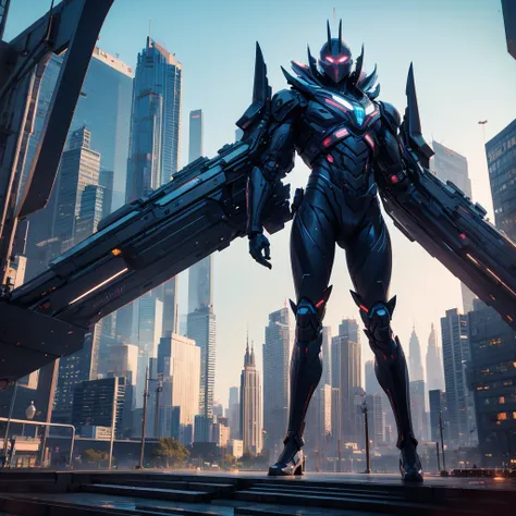 futuristic view, city with tall buildings and advanced technology, modern, modern, anime style, UHD, masterpiece, accurate, anatomically correct, high quality, award winning, 16k, UHD, masterpiece, accurate, anatomically correct, high quality, award winnin...