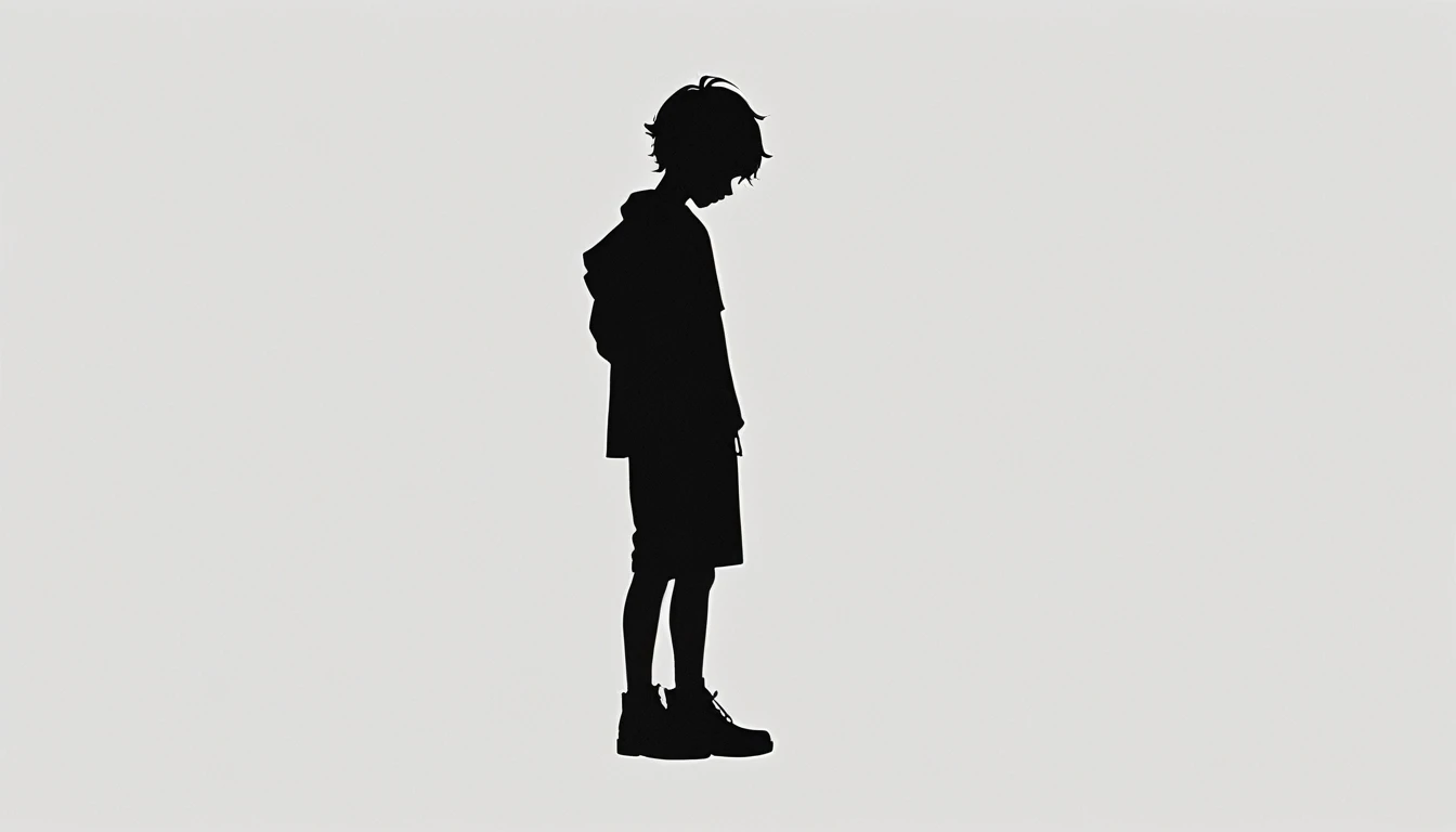 a boy silhouette,black,simple,minimalist,vectors,white background,(best quality,4k,8k,highres,masterpiece:1.2),ultra-detailed.