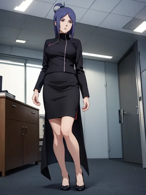 Konan from Naruto, 1girl, as an office lady, wearing a office suit, black colour tight skirt, at an office, 8k, high detailed, high quality