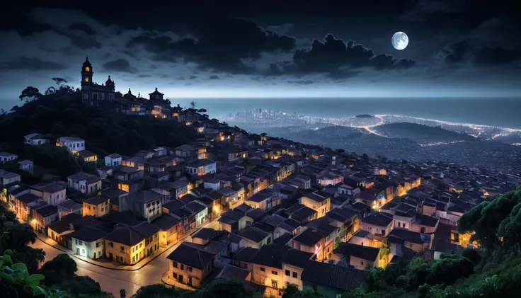 A scary horror image of a city in Olinda , the night, PICTURE REALISTIC, high resolution, 8K 