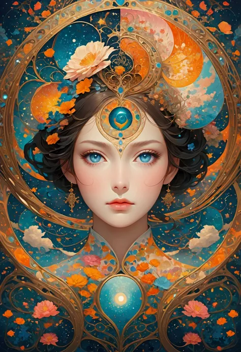 1 Woman，The delicate face gradually disappears, Twisted but still fascinating, swirl, Abstract Aesthetics, symmetry, fantasy，magic，mystery，illusory，Dreamy，Concept map of the scene, Ultra-high resolution, masterpiece, best quality