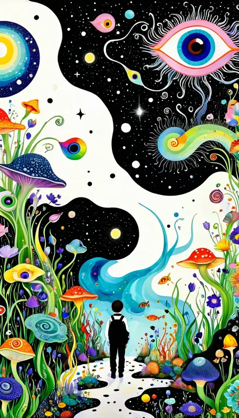 1snails小屋，Artists from the stars，Colorful black，A world of color，Dopamine，A cloud、snails、iris、fish、Tentacles、bird、Eye、diatom，Abstract mosaic painting，Describing the inner world of autistic people，Sense of space，White Space，interesting，Innocence，Psychedelic...