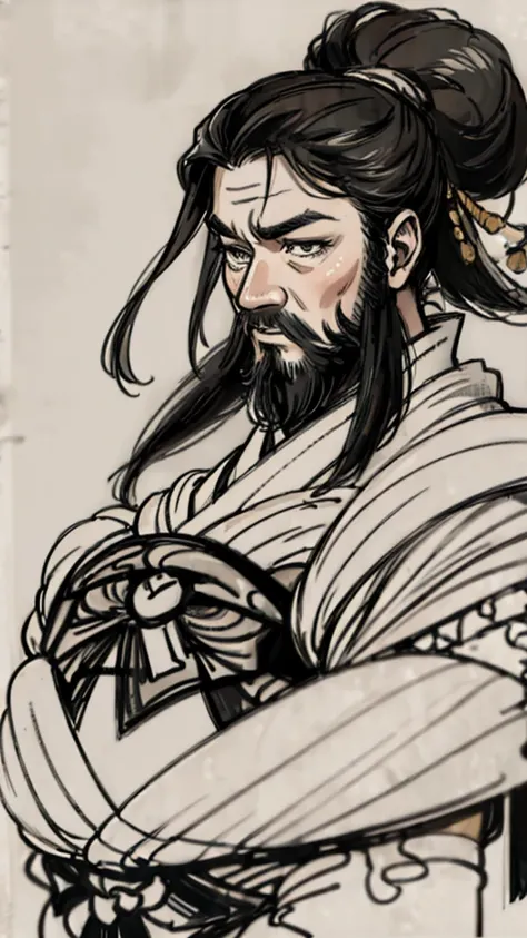 monochrome,oriental、men in ancient chinese costumes、(ancient chinese hairstyle male)、as seen in the romance of the three kingdom...