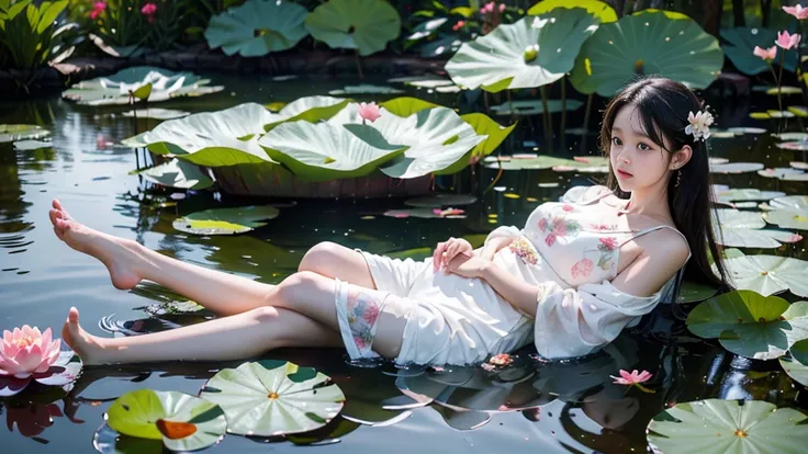 there is a girl sitting on a leaf, (white clothes), fresh color scheme, there is a plush toy, guvez style artwork, popular on cg...