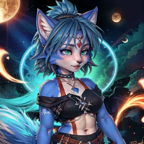 a beautiful and detailed (sweet picture) of ((krystal)), star fox krystal,  green eyes, medium breasts, (((long blue hair 1.3)))...