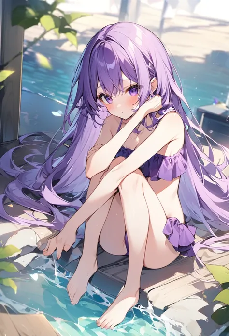 Kate。Purple Eyes。Purple Hair。Purple Swimsuit。barefoot